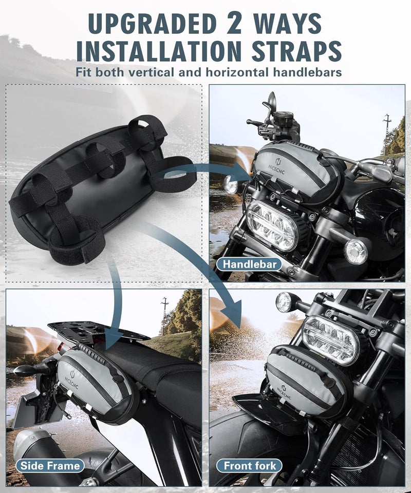 NICECNC Motorcycle Handlebar Bag Universal Waterproof PVC Front Fork Organizer Accessory Bag Motorcycle Tool Bag For Motorbike Cruiser Softail Dyna Sportsters Dirt Bike Bicycle Accessories - Image 2